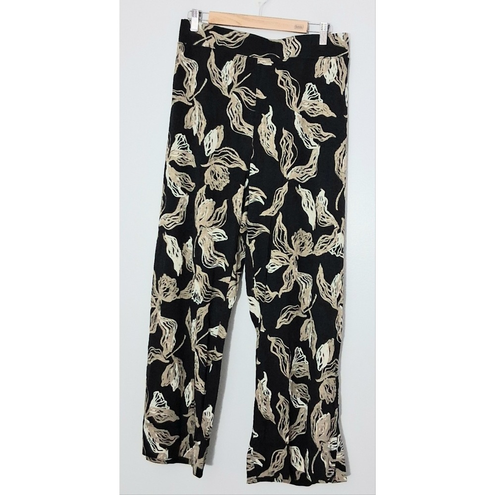 Denim & Co. Beach Women's Size 3XP Petite Black Printed Knit Gauze Full Leg NEW